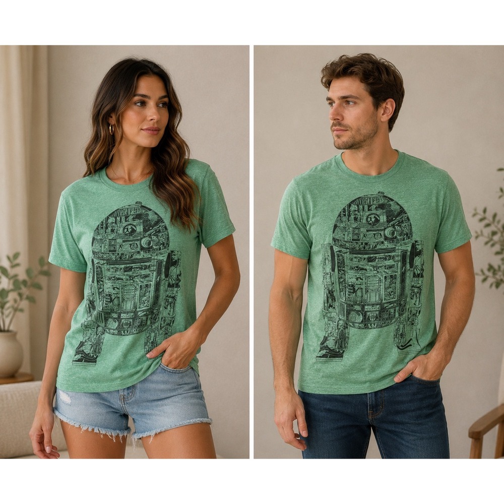 Star Wars R2-D2 Graphic T-Shirt Mens Large Fifth Sun Heather Green Short Sleeve